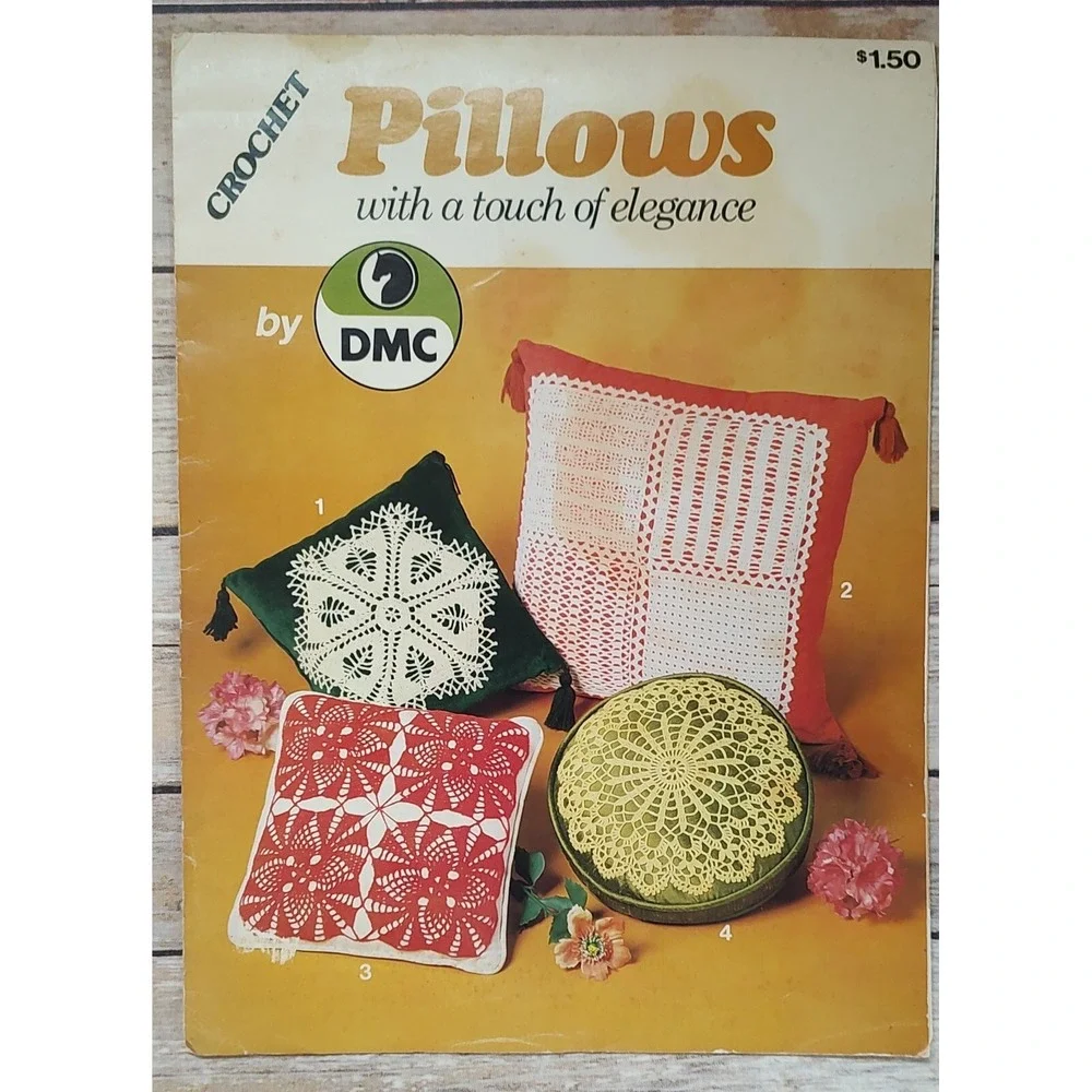 1978 DMC CROCHET PILLOWS TRI-FOLD CRAFT PROJECT LEAFLET No. 11507-2 VTG M38